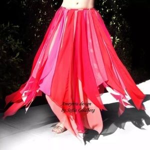 Chiffon Petal Skirt Multicolor red pink Ameynra belly dance design Size S New